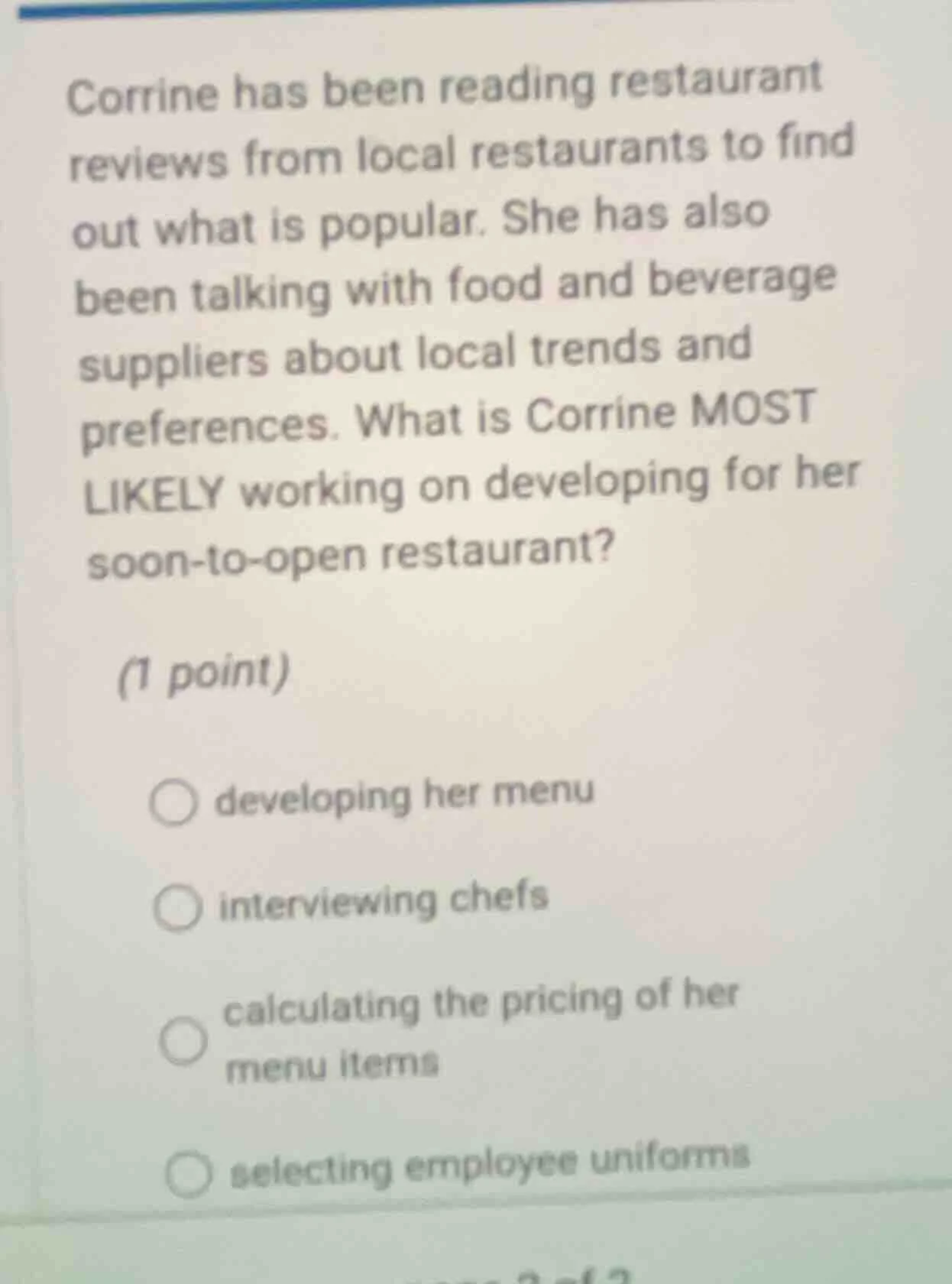 corrine has been reading restaurant reviews from local restaurants to f…