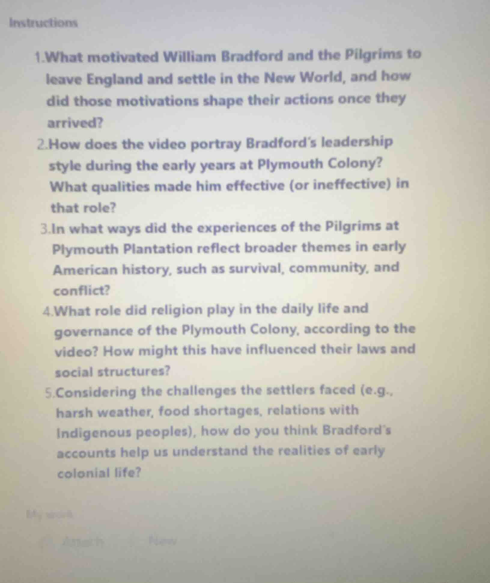 instructions 1. what motivated william bradford and the pilgrims to lea…