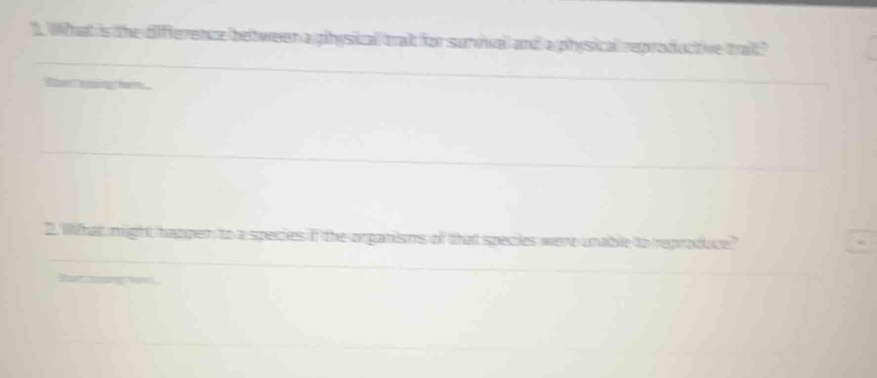 1. what is the difference between a physical trait for survival and a p…