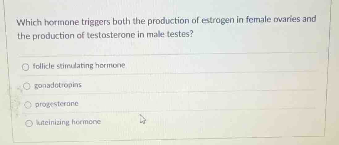 which hormone triggers both the production of estrogen in female ovarie…