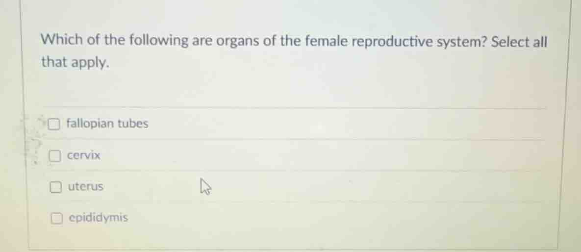 which of the following are organs of the female reproductive system? se…