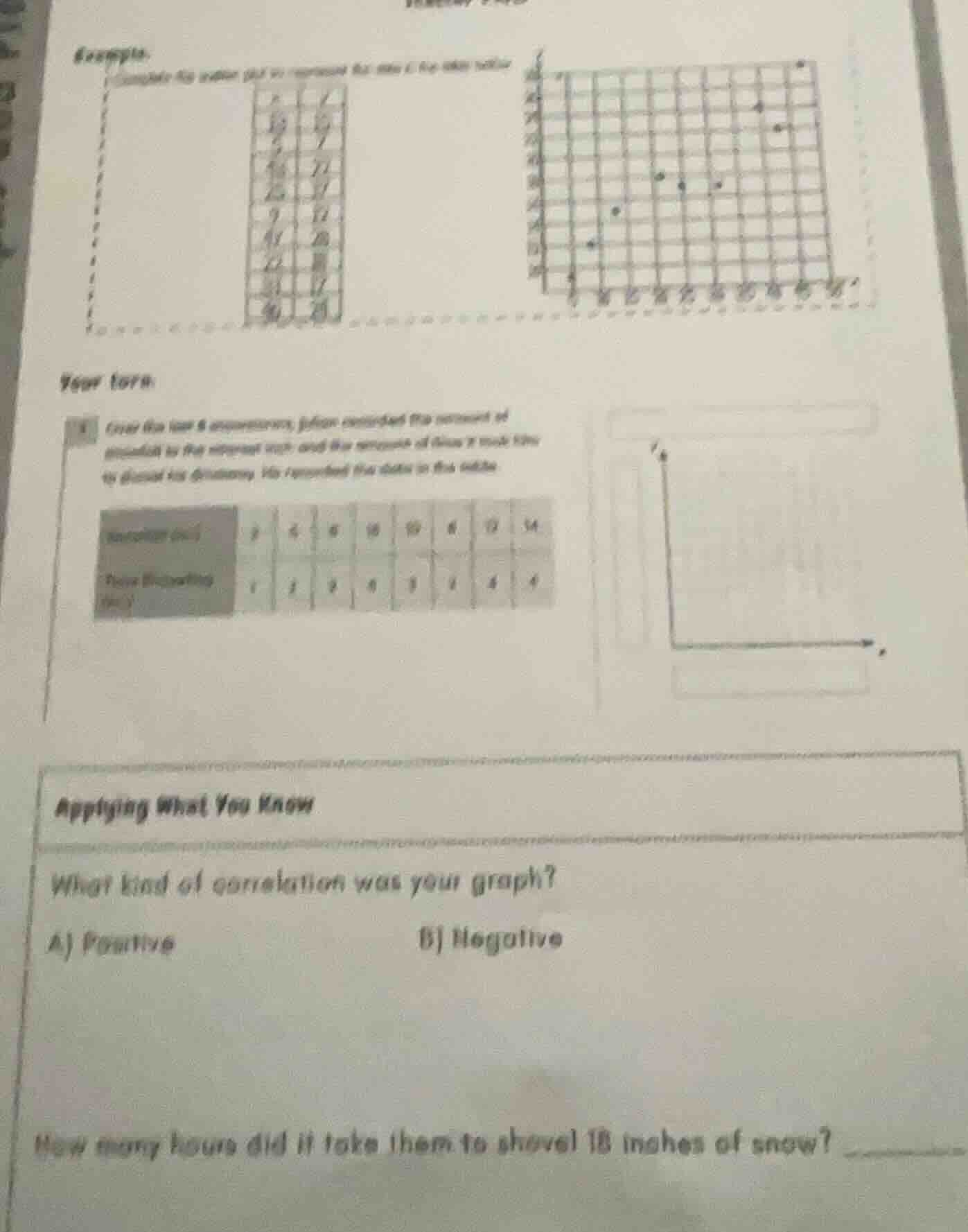 your turn: 1 over the last 8 snowstorms, john recorded the amount of sn…