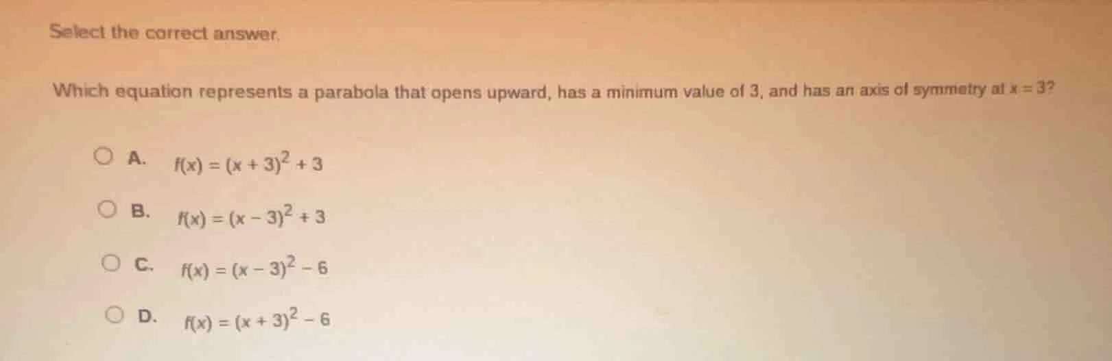 select the correct answer. which equation represents a parabola that op…
