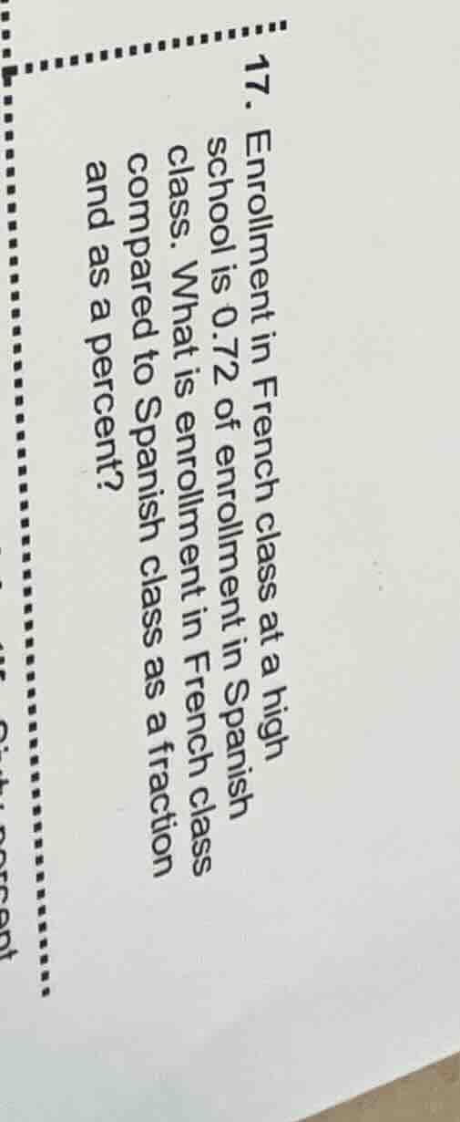 17. enrollment in french class at a high school is 0.72 of enrollment i…