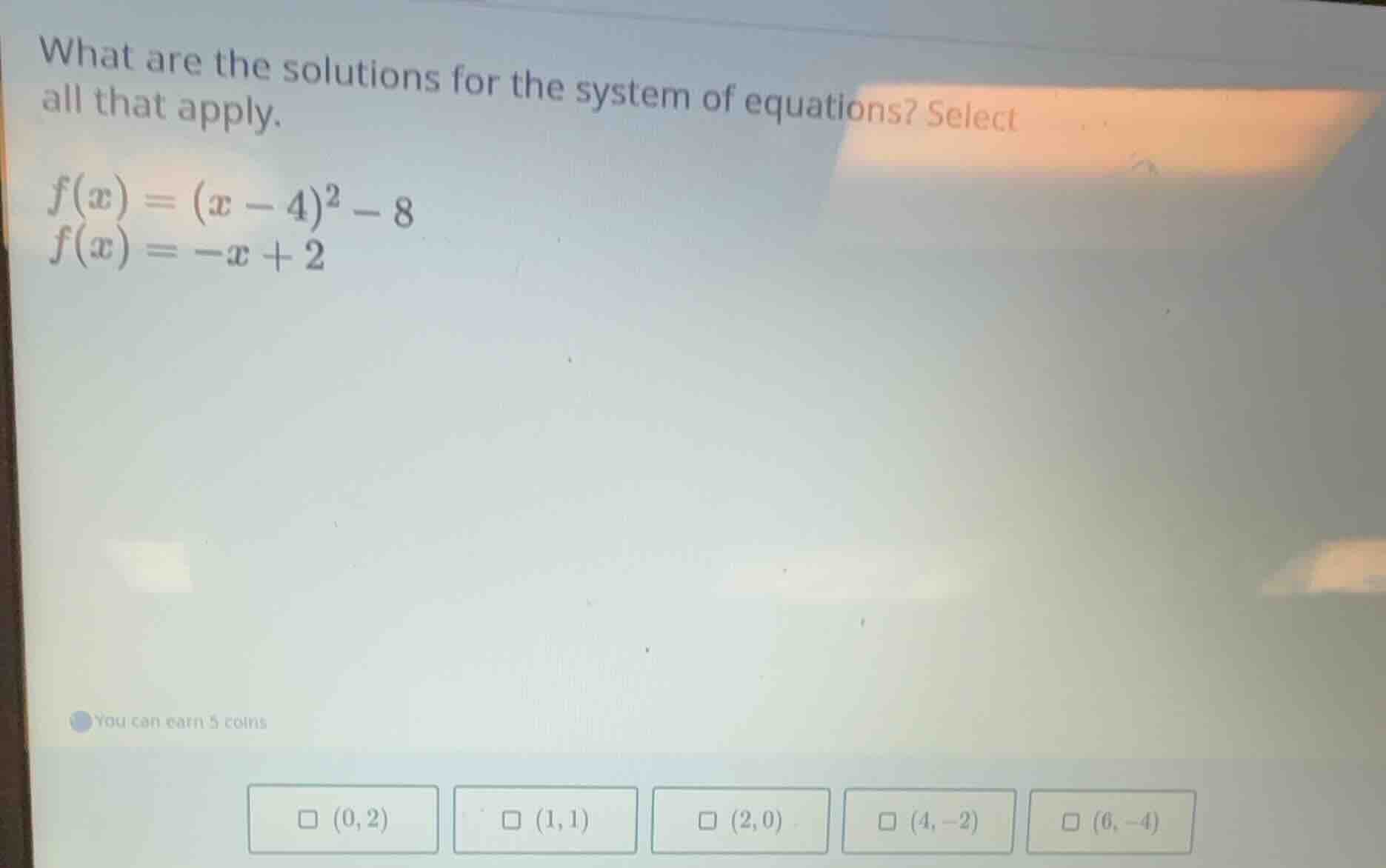 what are the solutions for the system of equations? select all that app…