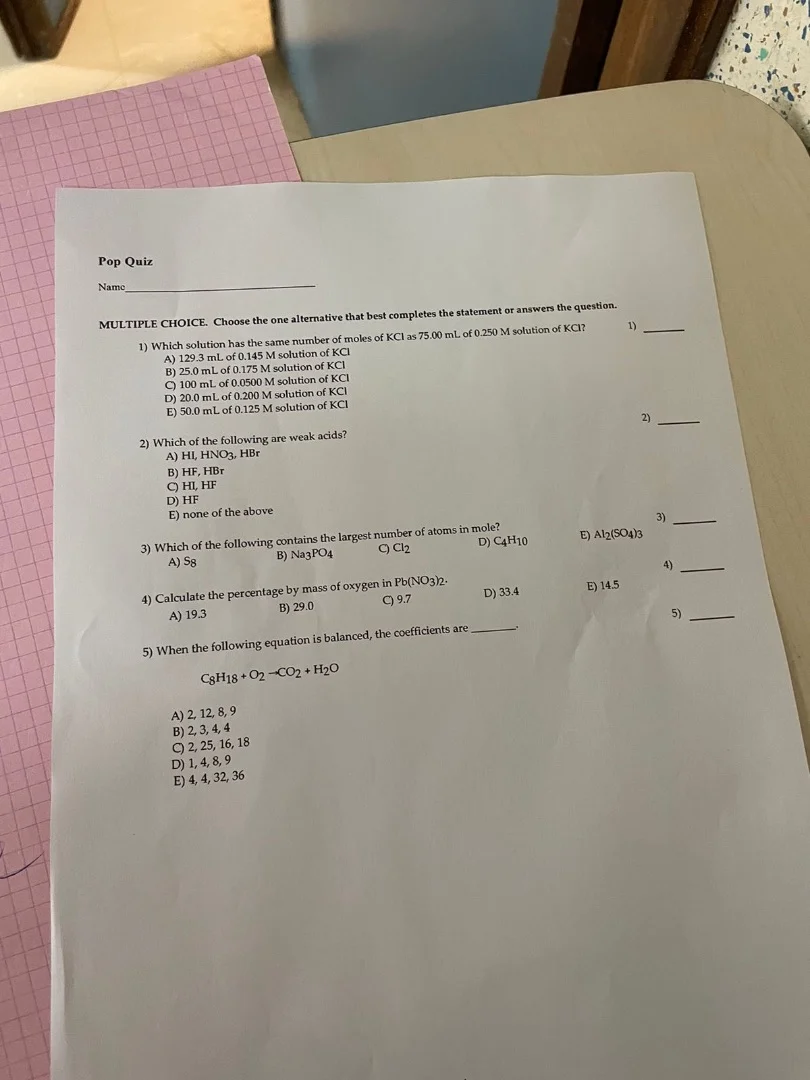 pop quiz name_____________________ multiple choice. choose the one alte…