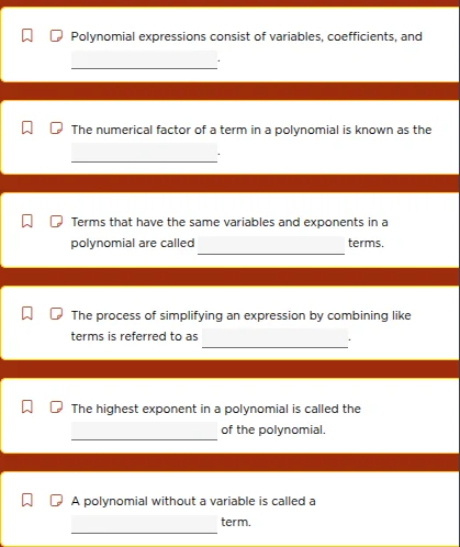 polynomial expressions consist of variables, coefficients, and ________…