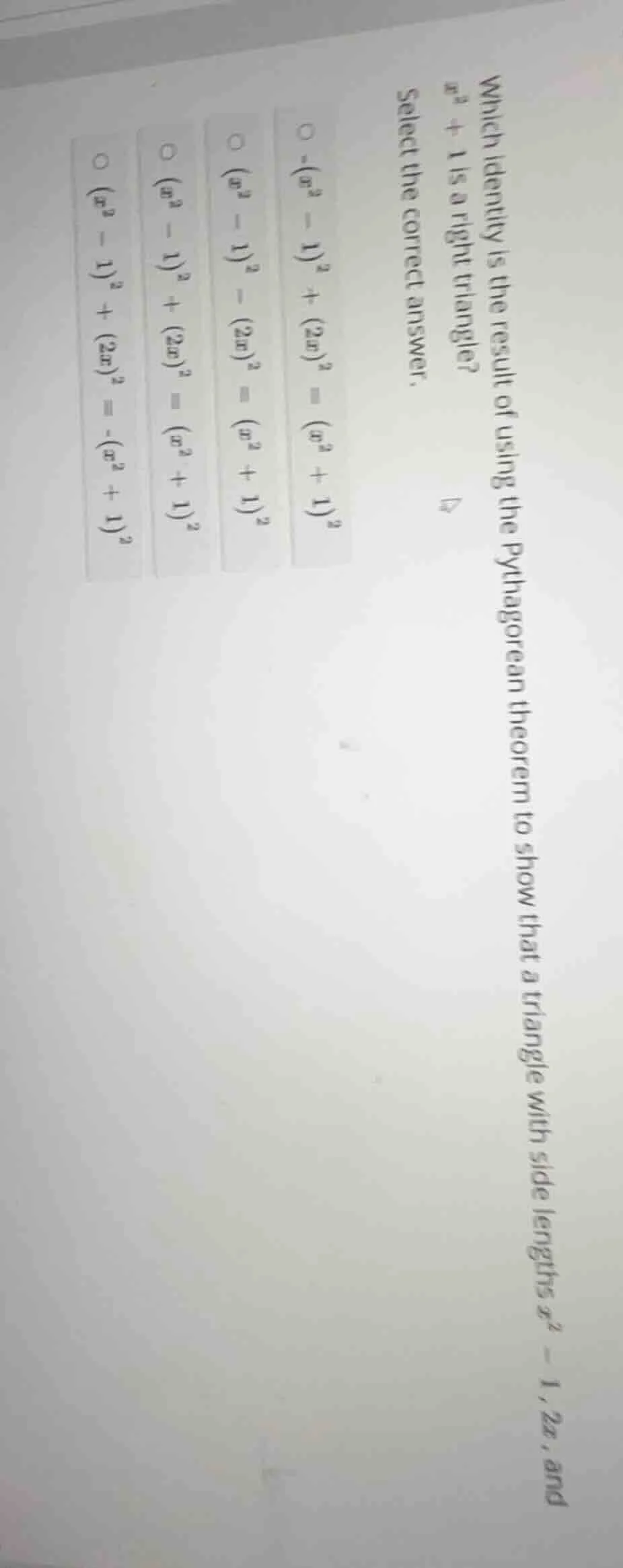 which identity is the result of using the pythagorean theorem to show t…