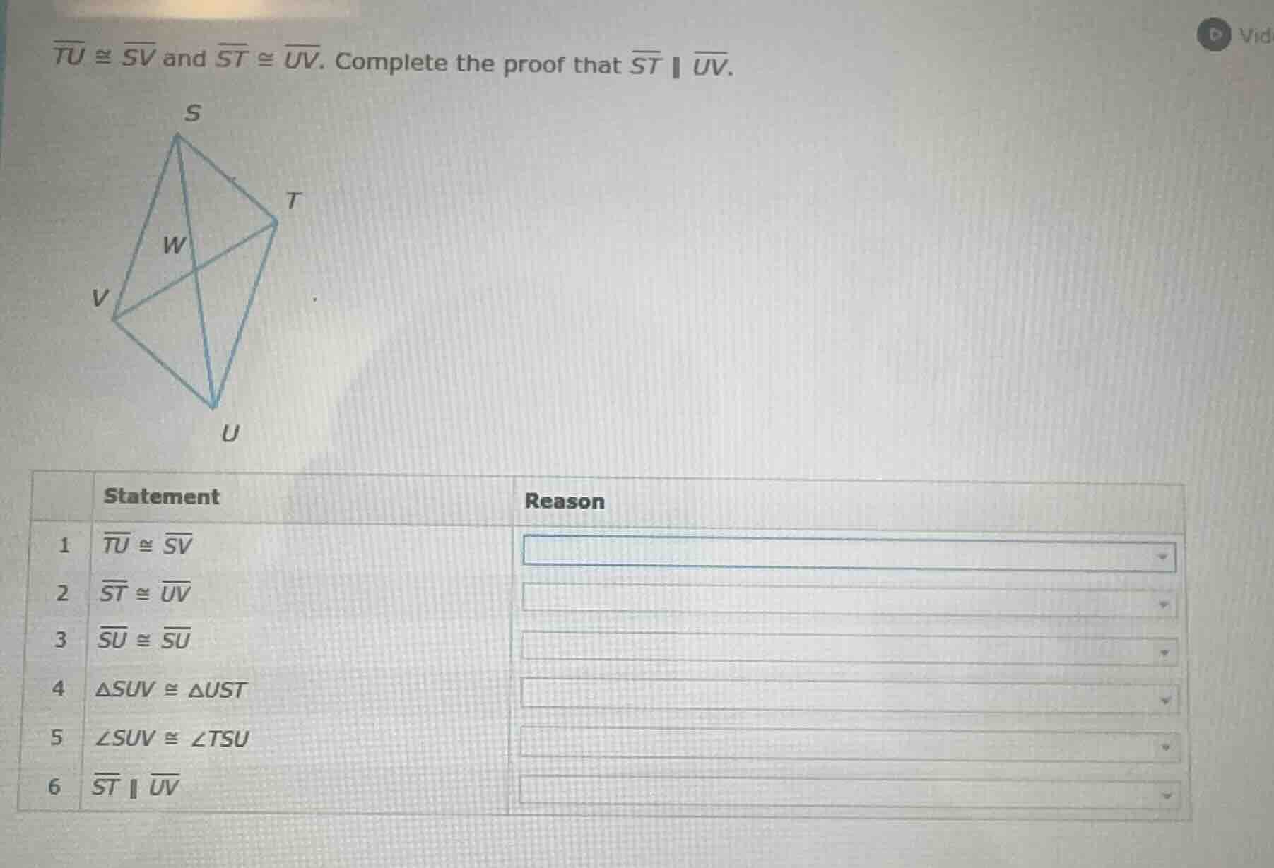 $\\overline{tu} \\cong \\overline{sv}$ and $\\overline{st} \\cong \\ove…