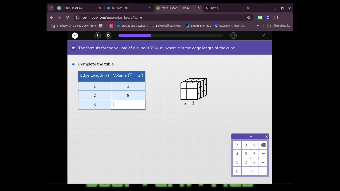 the formula for the volume of a cube is $v = x^3$, where $x$ is the edg…