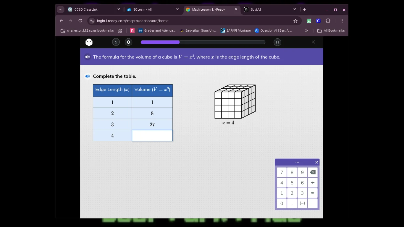 the formula for the volume of a cube is $v = x^3$, where $x$ is the edg…