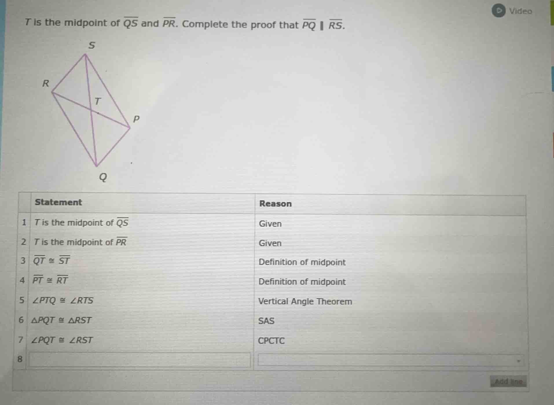 t is the midpoint of \\(\\overline{qs}\\) and \\(\\overline{pr}\\). com…