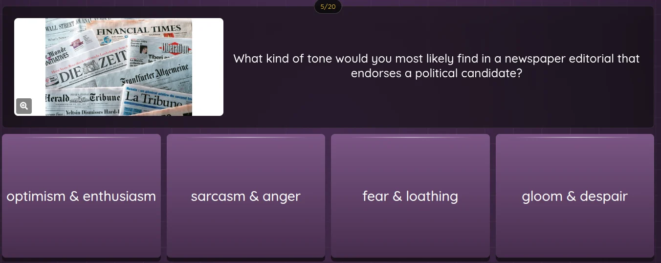 what kind of tone would you most likely find in a newspaper editorial t…
