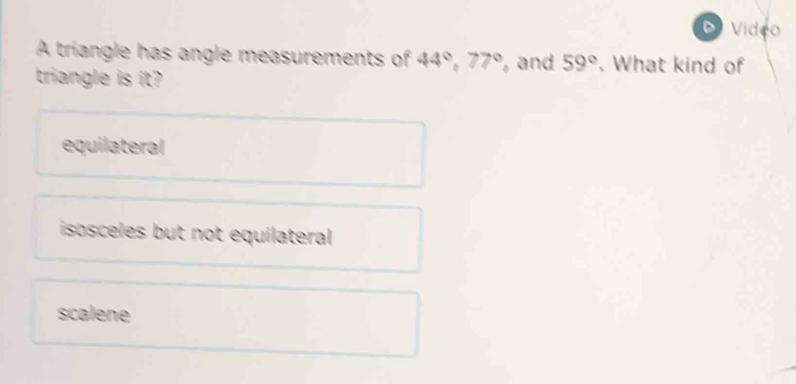 a triangle has angle measurements of 44°, 77°, and 59°. what kind of tr…