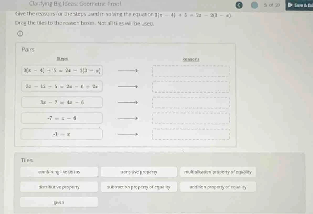 clarifying big ideas: geometric proof give the reasons for the steps us…