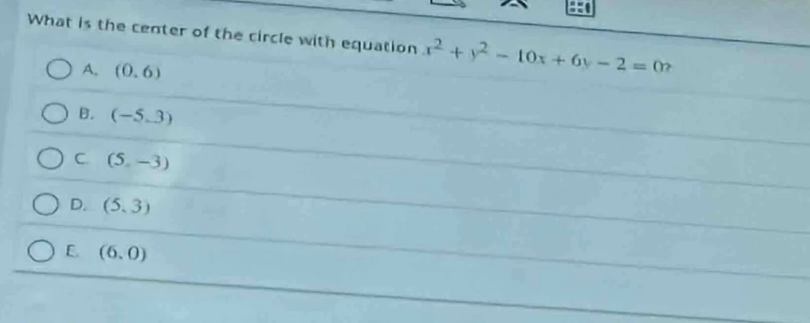 what is the center of the circle with equation $x^{2}+y^{2}-10x + 6y-2 …