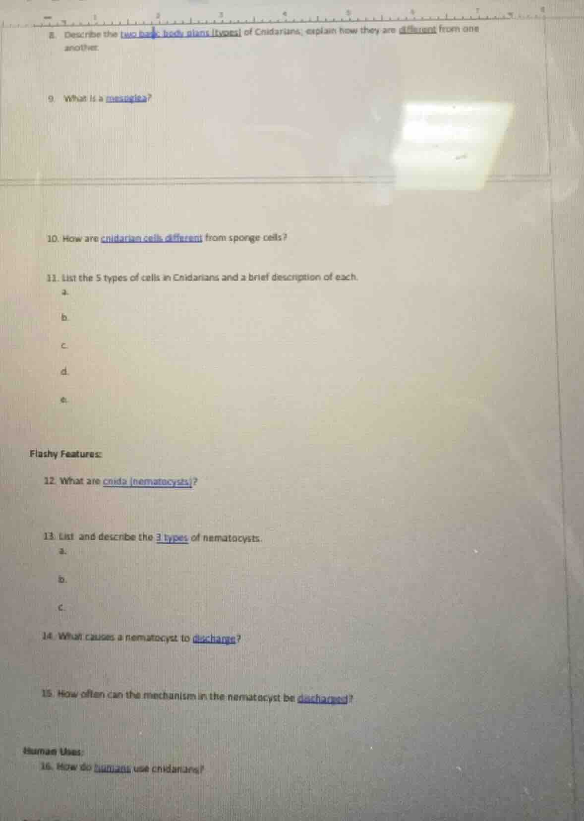 8. describe the two body plans (types) of cnidarians; explain how they …