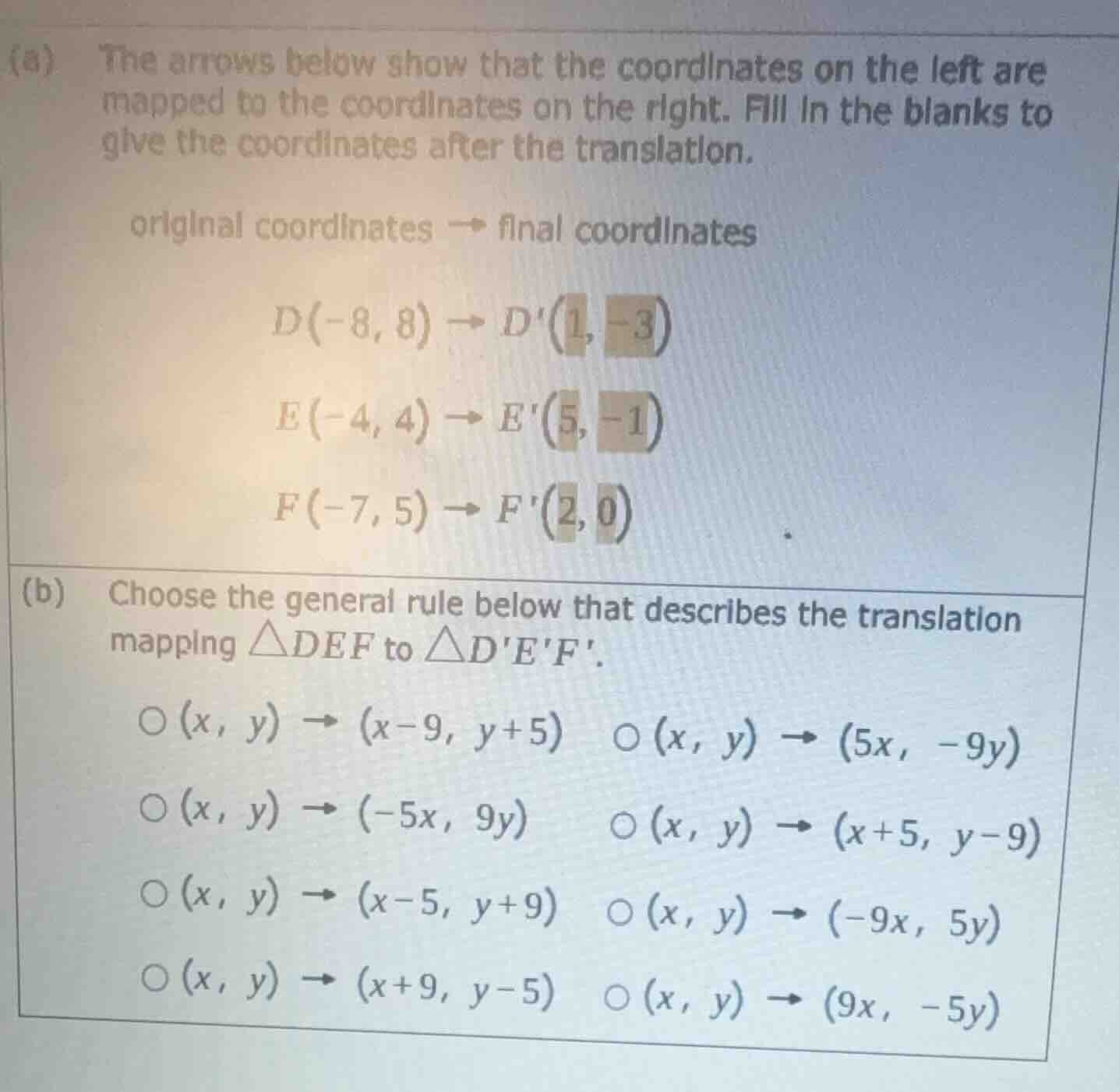 (a) the arrows below show that the coordinates on the left are mapped t…