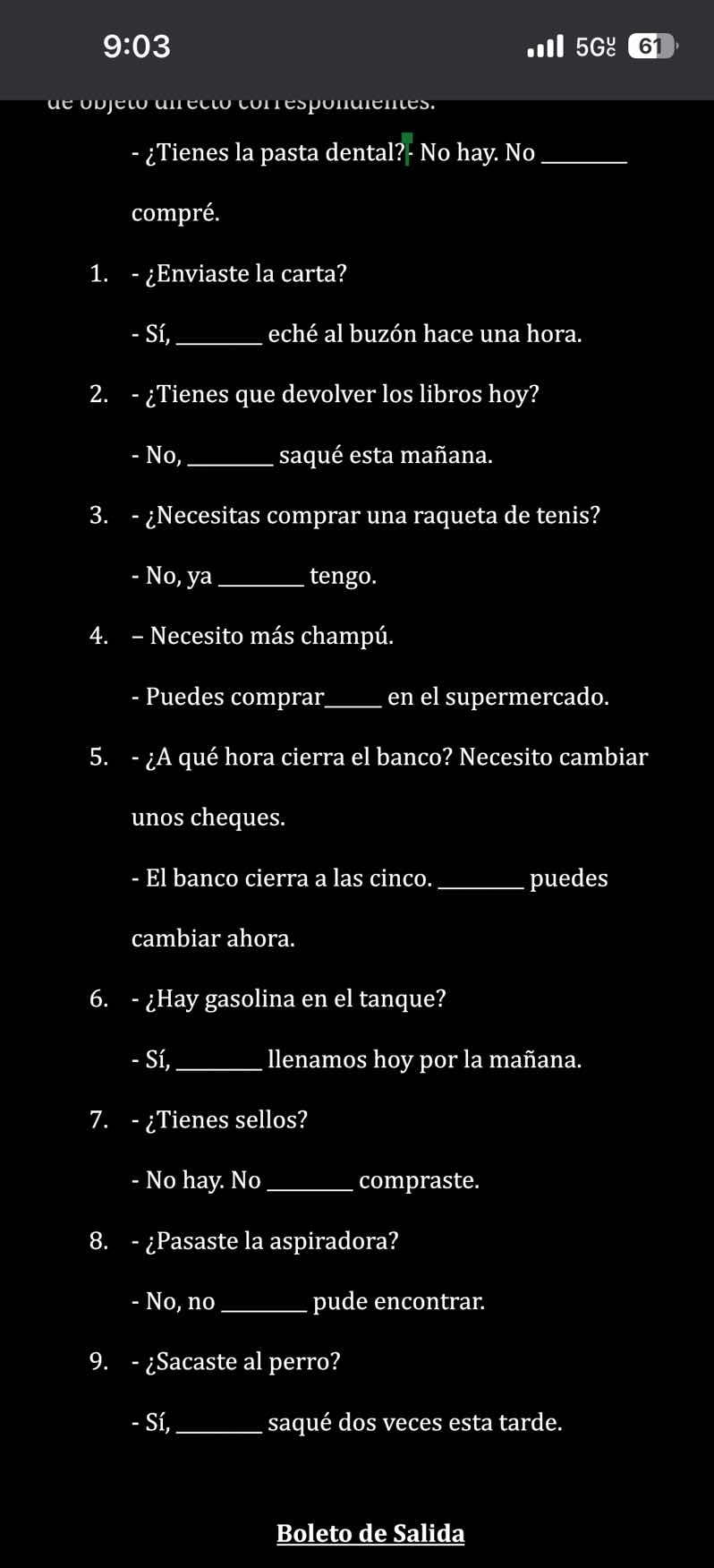 de objeto directo correspondientes. - ¿tienes la pasta dental? - no hay…