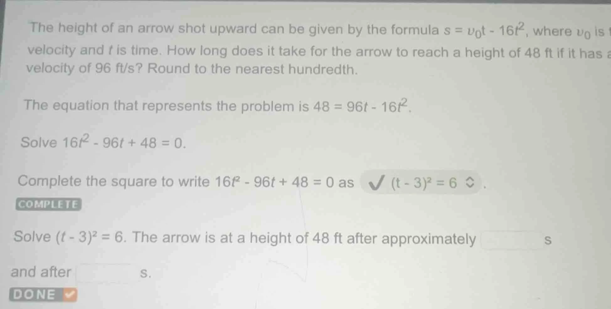 the height of an arrow shot upward can be given by the formula $s = v_0…