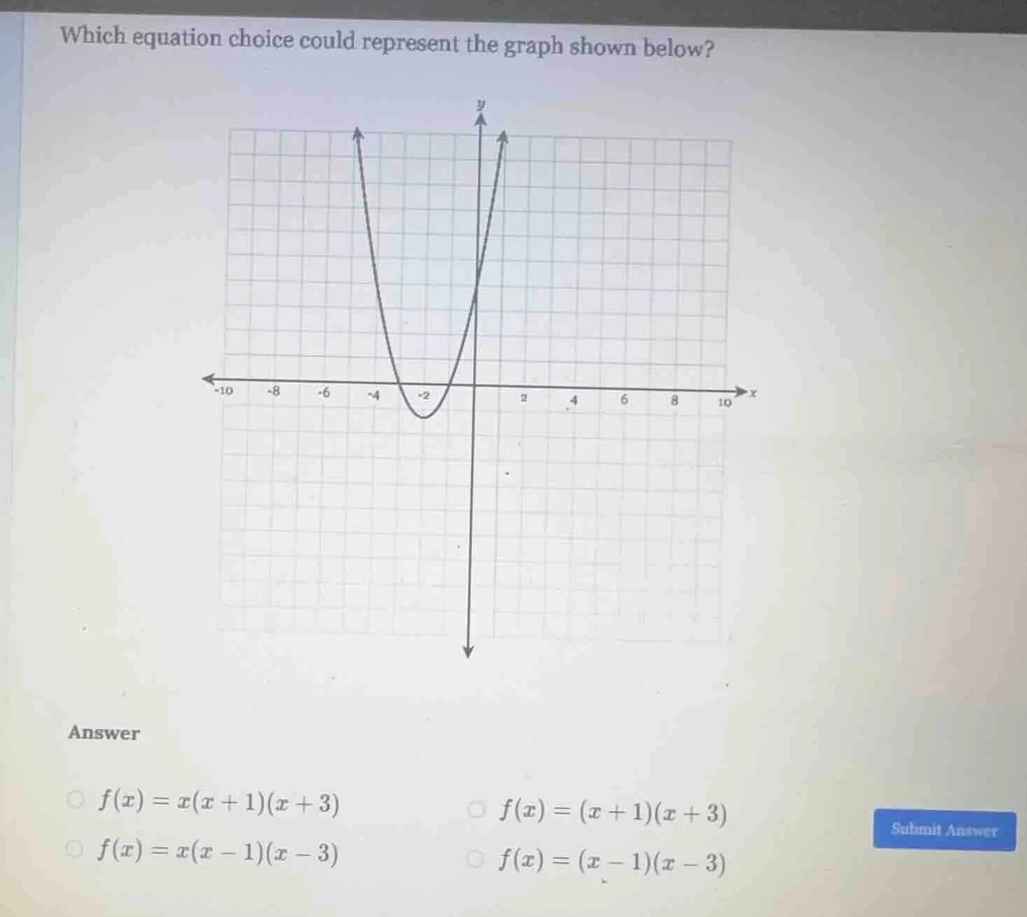 which equation choice could represent the graph shown below? answer $f(…