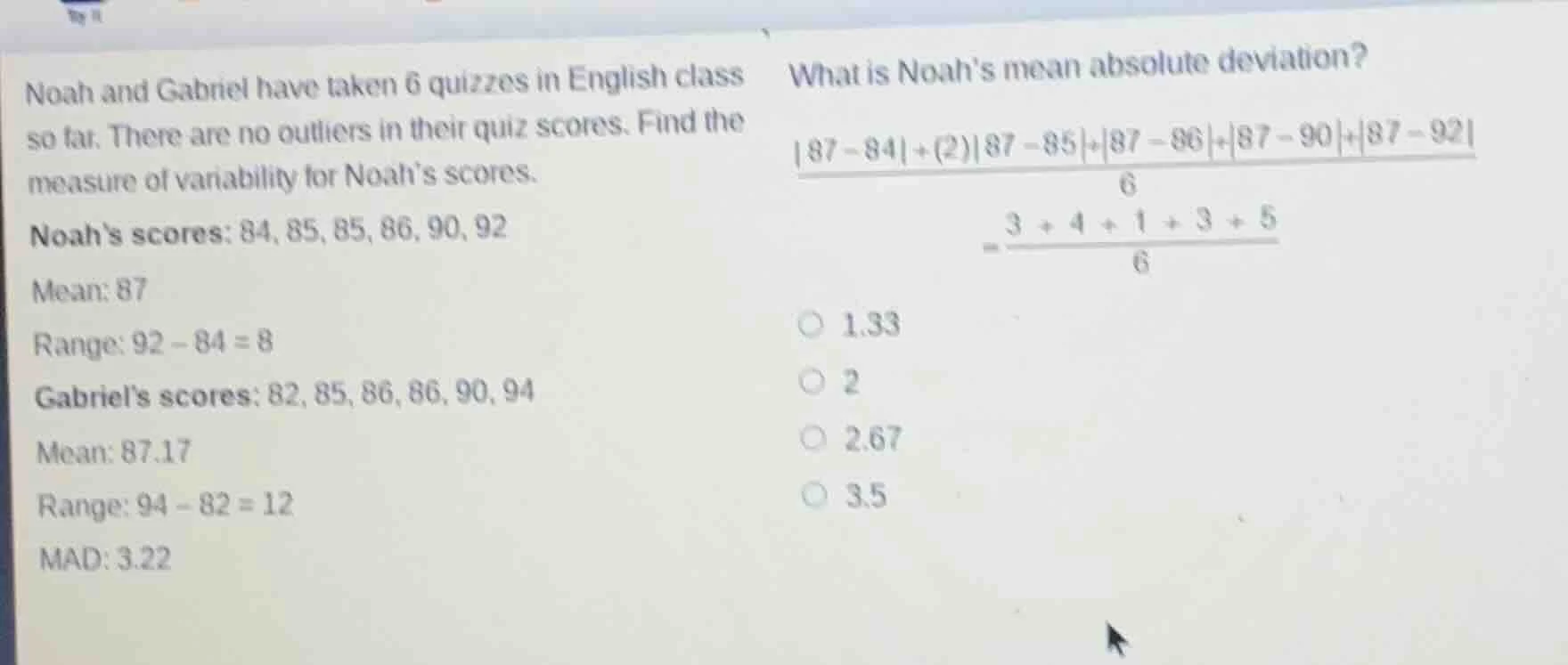 noah and gabriel have taken 6 quizzes in english class so far. there ar…