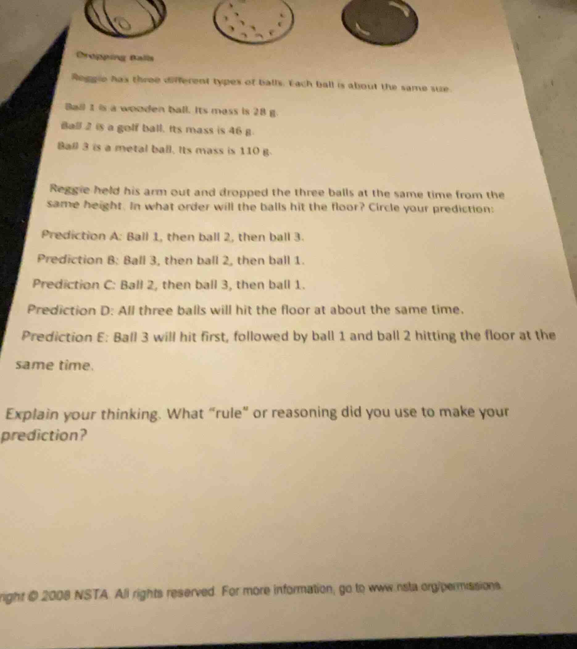 dropping balls reggie has three different types of balls. each ball is …