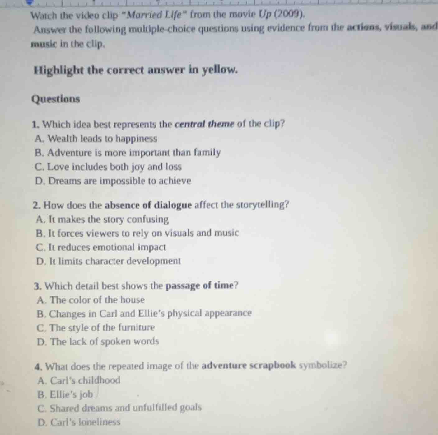 watch the video clip \married life\ from the movie up (2009). answer th…