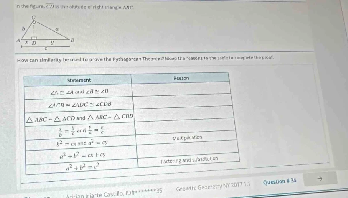 in the figure, \\(\\overline{cd}\\) is the altitude of right triangle \…