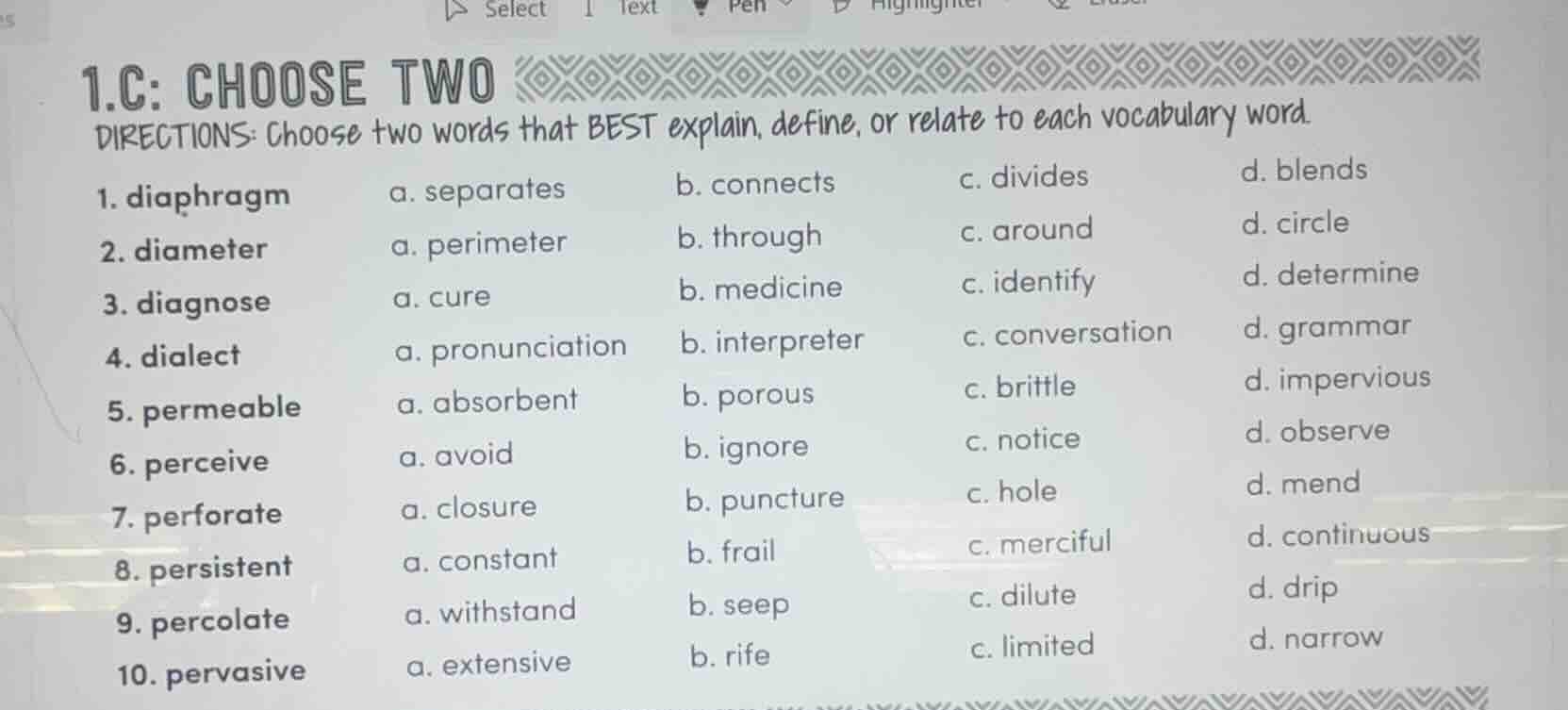 1.c: choose two directions: choose two words that best explain, define,…