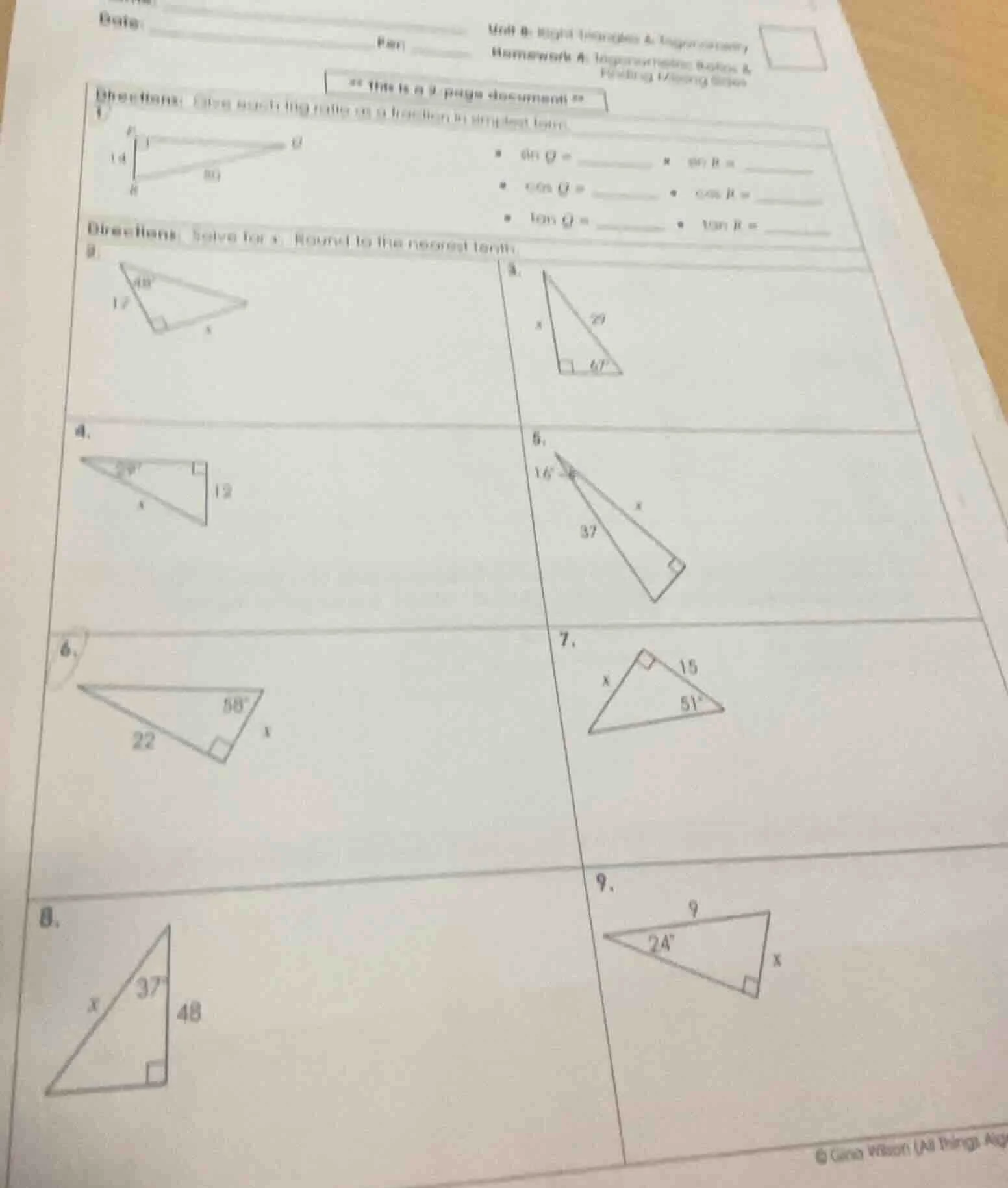 unit 8: right triangles & trigonometry homework 4: trigonometry ratios …