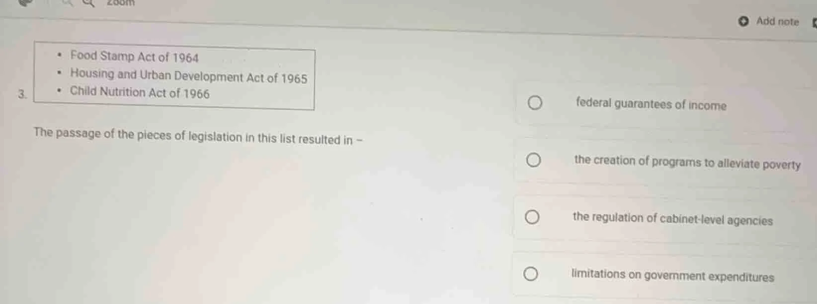 3. - food stamp act of 1964 - housing and urban development act of 1965…