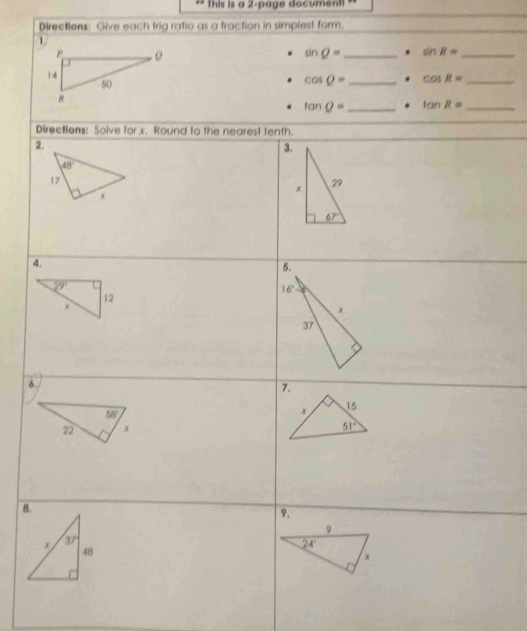 ** this is a 2 - page document! ** directions: give each trig ratio as …