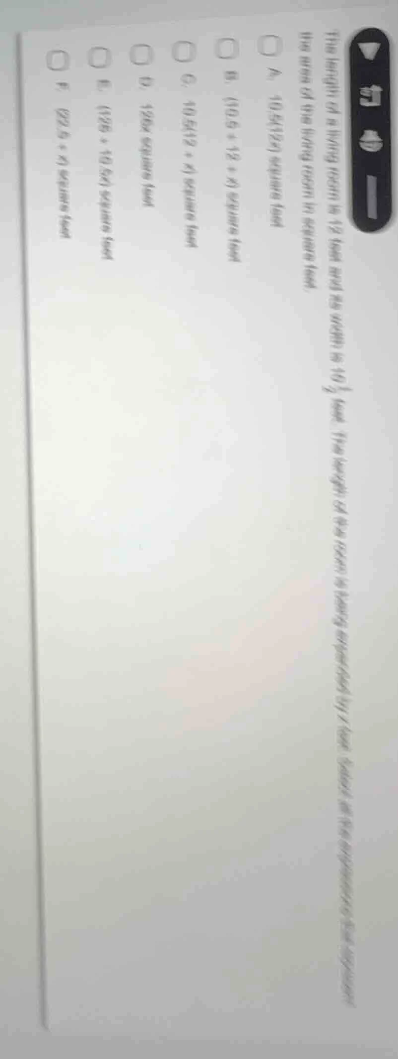 the length of a living room is 12 feet and its width is 10\\frac{1}{2} …