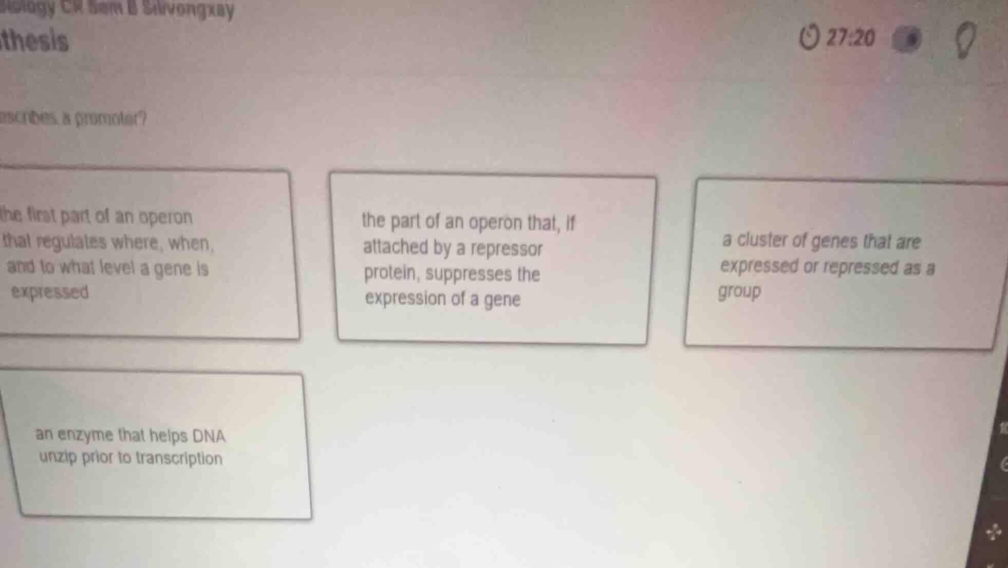 describes a promoter? the first part of an operon that regulates where,…