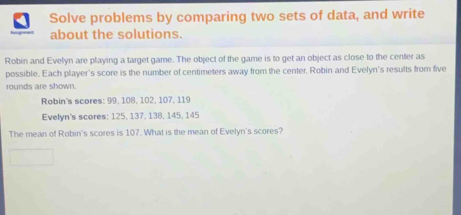 solve problems by comparing two sets of data, and write about the solut…