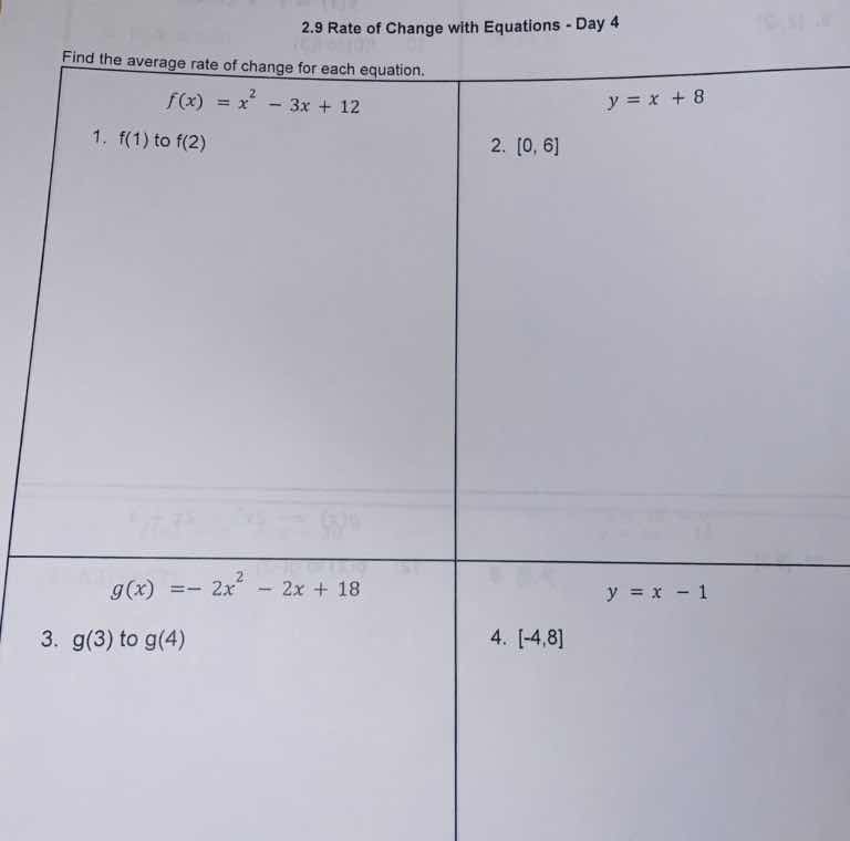 2.9 rate of change with equations - day 4 find the average rate of chan…