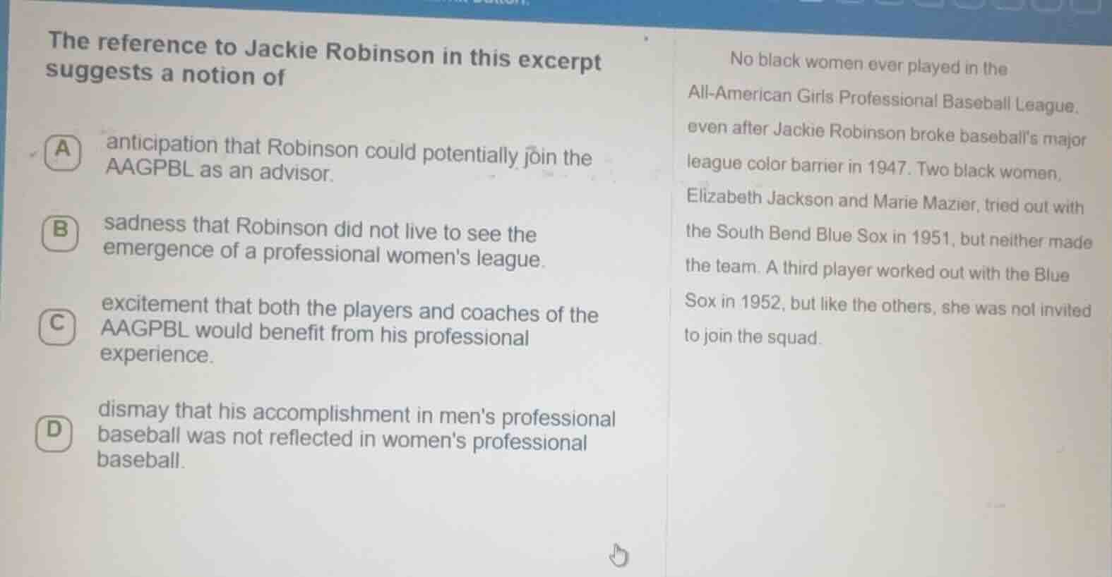 the reference to jackie robinson in this excerpt suggests a notion of a…