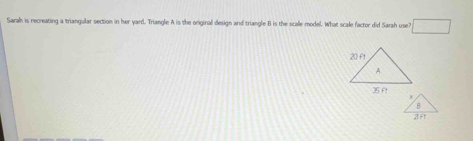 sarah is recreating a triangular section in her yard. triangle a is the…