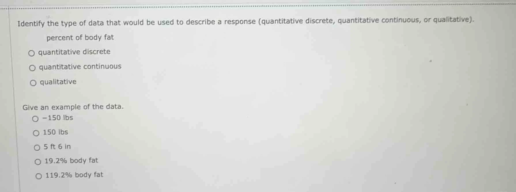 identify the type of data that would be used to describe a response (qu…