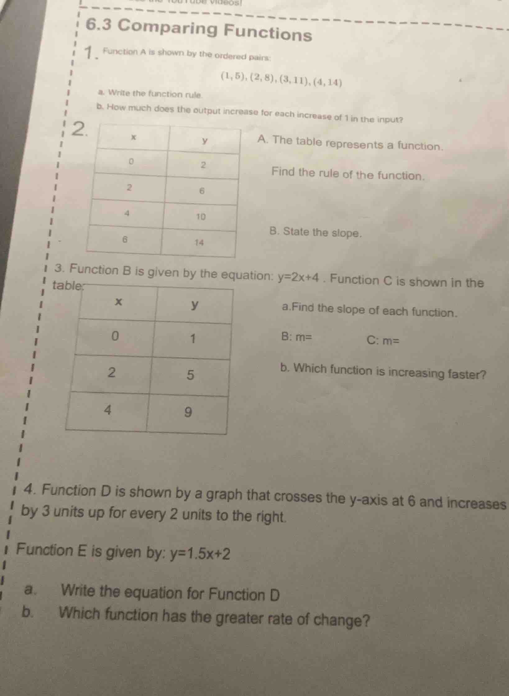 6.3 comparing functions 1. function a is shown by the ordered pairs: (1…