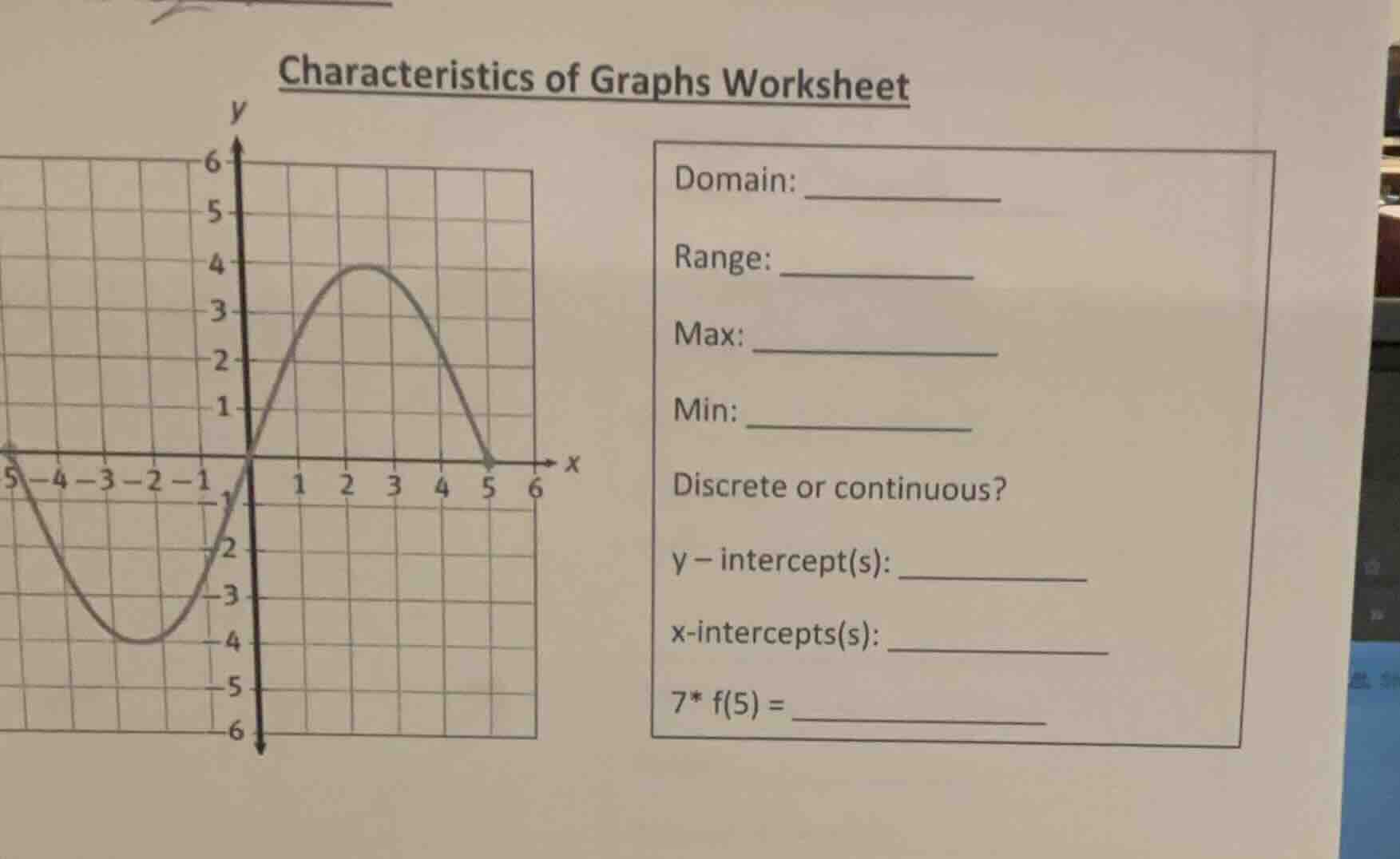 characteristics of graphs worksheet domain: _________ range: _________ …