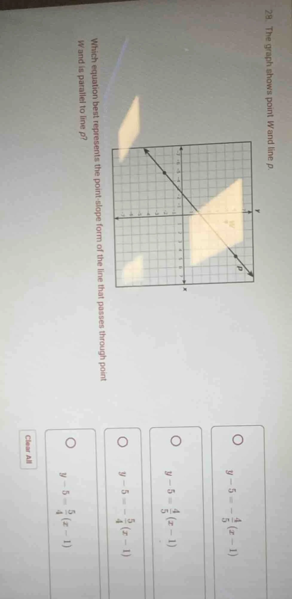 28. the graph shows point w and line p. which equation best represents …