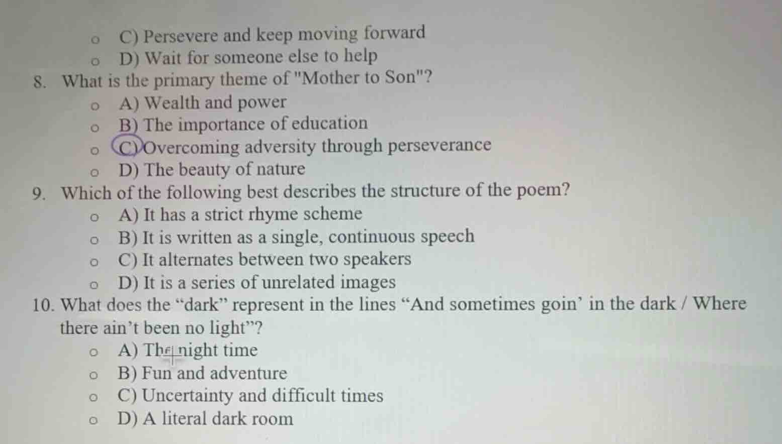 c) persevere and keep moving forward d) wait for someone else to help 8…