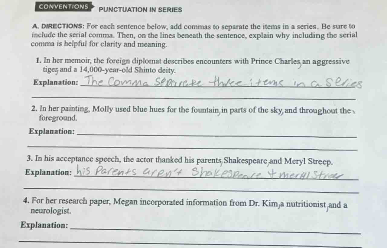 conventions punctuation in series a. directions: for each sentence belo…