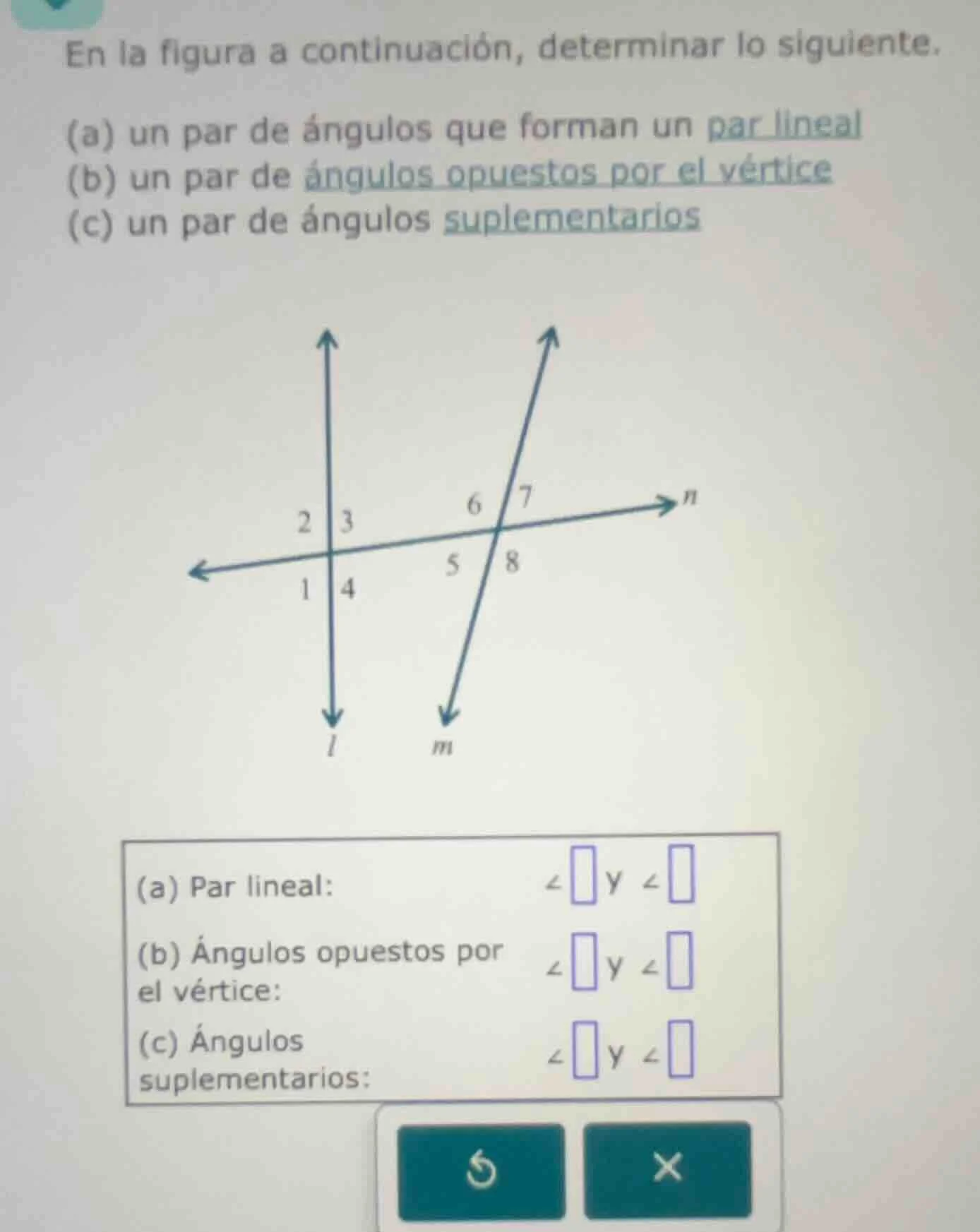en la figura a continuación, determinar lo siguiente. (a) un par de áng…