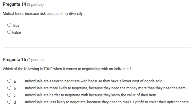 pregunta 14 (2 puntos) mutual funds increase risk because they diversif…