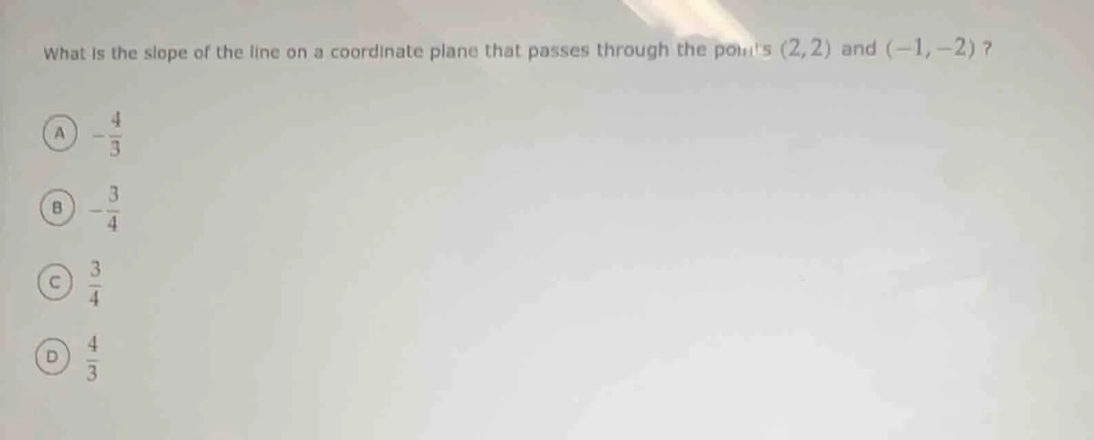 what is the slope of the line on a coordinate plane that passes through…