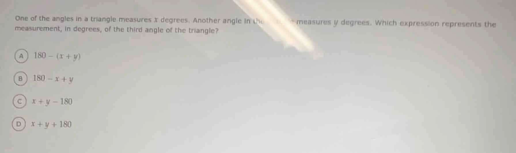 one of the angles in a triangle measures x degrees. another angle in th…