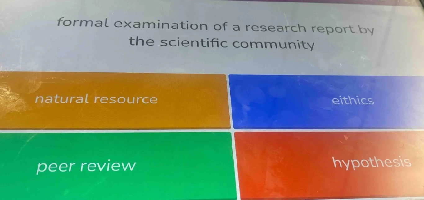 formal examination of a research report by the scientific community; na…